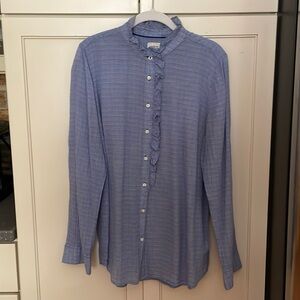 Blue Gap cotton voile button down w ruffle collar. Boyfriend fit